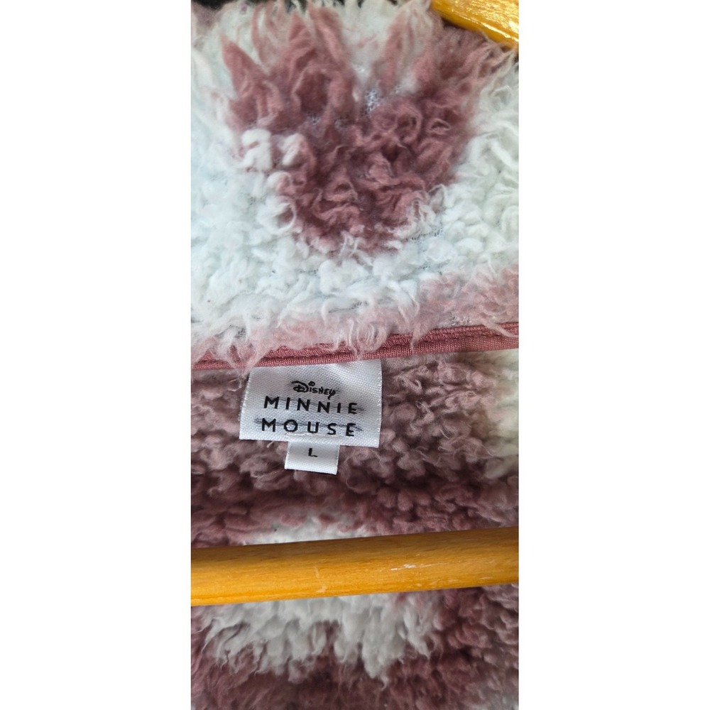 Disney Minnie Mouse Sherpa Fleece Sweater 1/4 Zip Mauve White size Large - Picture 4 of 9